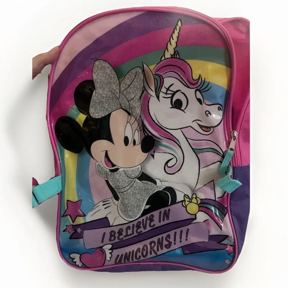Disney Kids Backpack with Detachable Lunch Pack - Pink & Purple w/ 25 Stickers